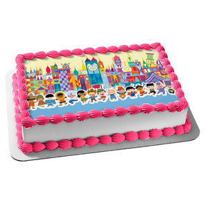 It's a Small World Party Cartoon Buildings Edible Cake Topper Image ABPID01382