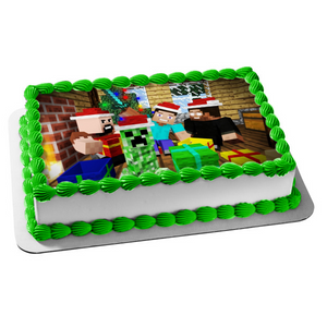 Minecraft Merry Christmas Steve Creeper Santa Costumes Christmas Presents Edible Cake Topper Image ABPID53082