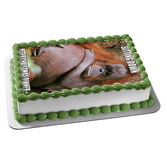 Merry Christmas Meme Orangutan "Sitting Down after Christmas Dinner..." Edible Cake Topper Image ABPID53084