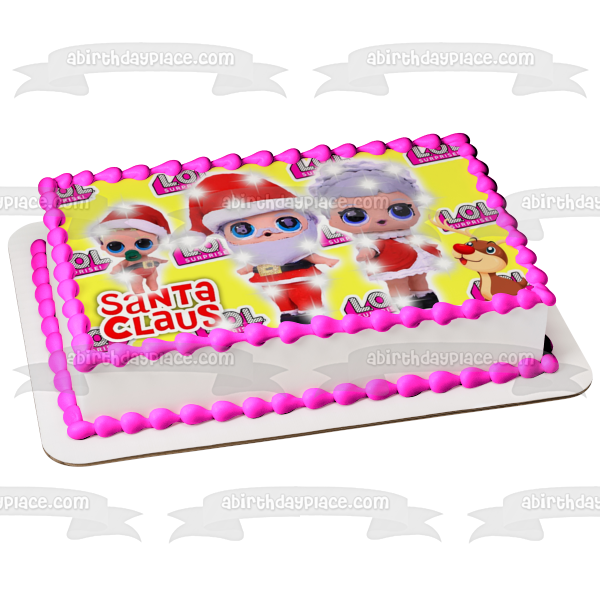 LOL Surprise Merry Christmas Santa Claus Mrs. Claus Reindeer Edible Cake Topper Image ABPID53090