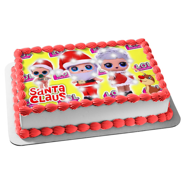 LOL Surprise Merry Christmas Santa Claus Mrs. Claus Reindeer Edible Cake Topper Image ABPID53090
