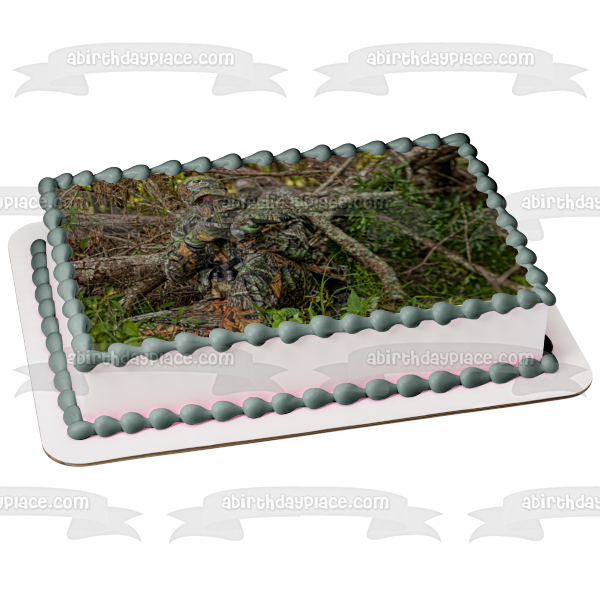 Hunter Gun Camouflage Camo Trees Leaves Edible Cake Topper Image ABPID01399