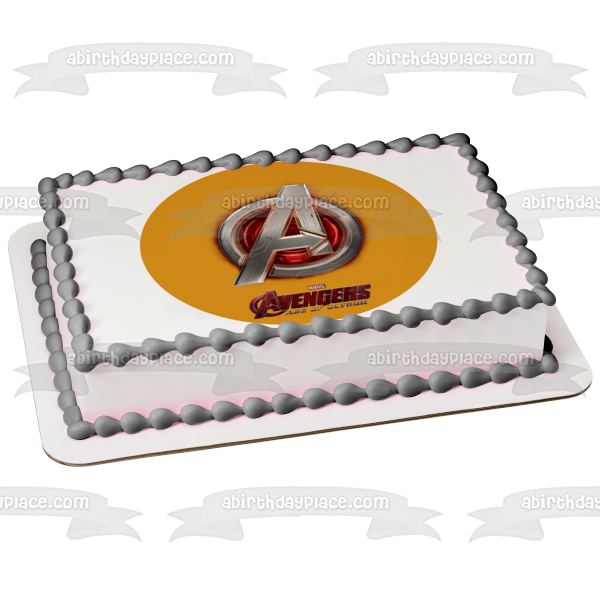 Avengers Logo Age of Ultron and a Yellow Background Edible Cake Topper Image ABPID01410
