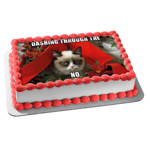 Angry Cat Christmas Meme "Dashing Through the No" Edible Cake Topper Image ABPID53102