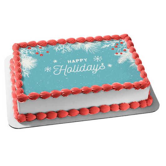 Happy Holidays Snowflakes Edible Cake Topper Image ABPID53107