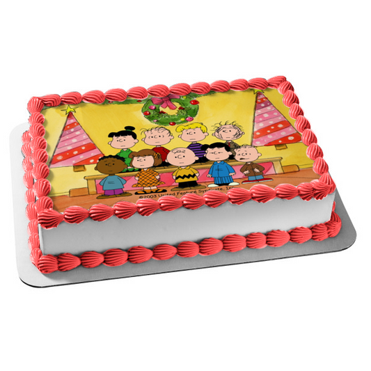 Peanuts Merry Christmas Charlie Brown Lucy Sally Linus Christmas Tree Christmas Wreath Edible Cake Topper Image ABPID53108
