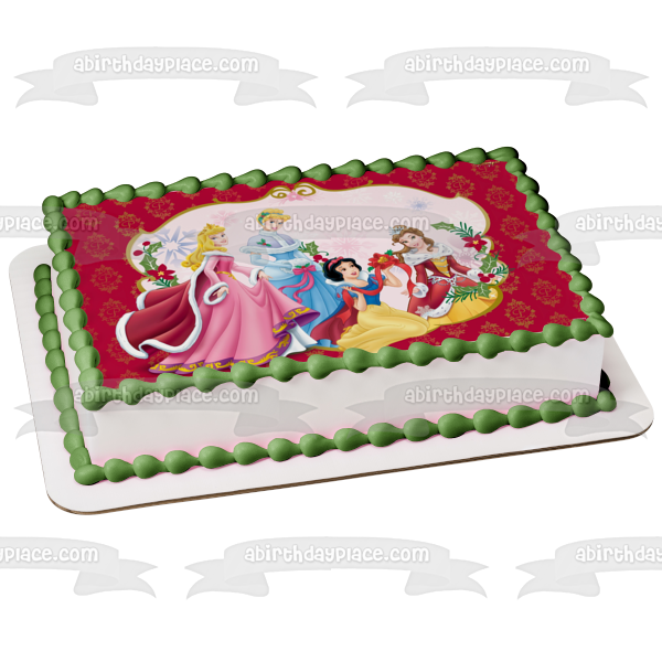 Disney Princess Merry Christmas Aurora Cinderella Snow White Belle Christmas Decorations Edible Cake Topper Image ABPID53110