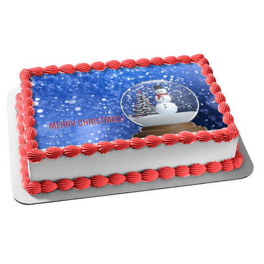 Feliz Navidad Muñeco de nieve en globo de nieve Imagen comestible para decoración de tarta ABPID53111 