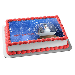 Merry Christmas Snowman In Snowglobe Edible Cake Topper Image ABPID53111