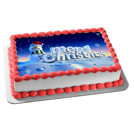 Merry Christmas Snowman Edible Cake Topper Image ABPID53112