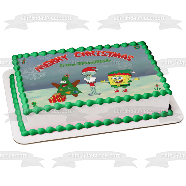 SpongeBob SquarePants Merry Christmas Patrick Squidword Christmas Costumes Edible Cake Topper Image ABPID53114