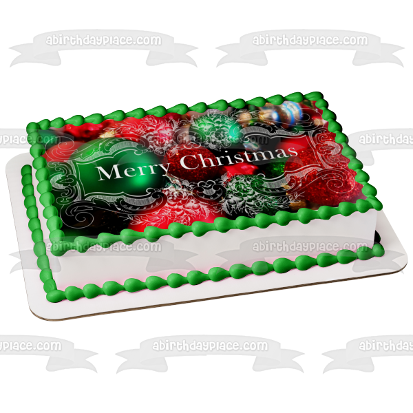 Merry Christmas Christmas Bulbs Edible Cake Topper Image ABPID53121