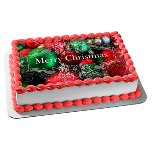 Merry Christmas Christmas Bulbs Edible Cake Topper Image ABPID53121