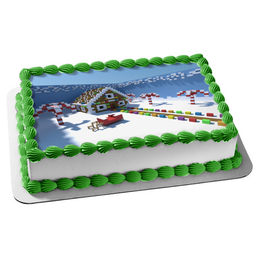 Minecraft Merry Christmas Christmas Decorated Village Edible Cake Topper Image ABPID53122