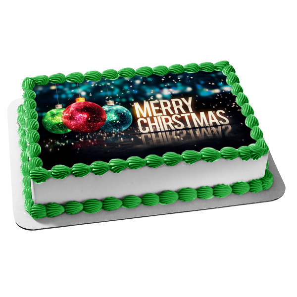 Merry Christmas Christmas Bulbs Edible Cake Topper Image ABPID53126