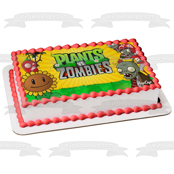 Plants Vs Zombies Sunflower Chili Pepper Zombies with a Yellow Background Edible Cake Topper Image ABPID01428