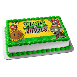 Plants Vs Zombies Sunflower Chili Pepper Zombies Yellow Background Edible Cake Topper Image ABPID01428