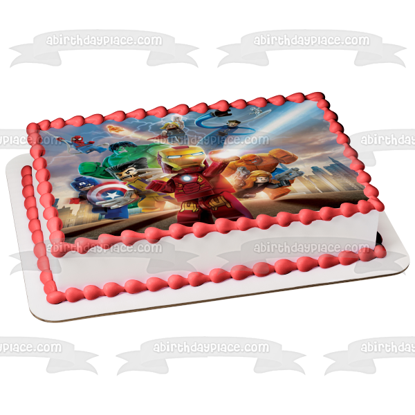 LEGO  Super Heroes Iron Man The Hulk Spider-Man and Captain America Edible Cake Topper Image ABPID04328
