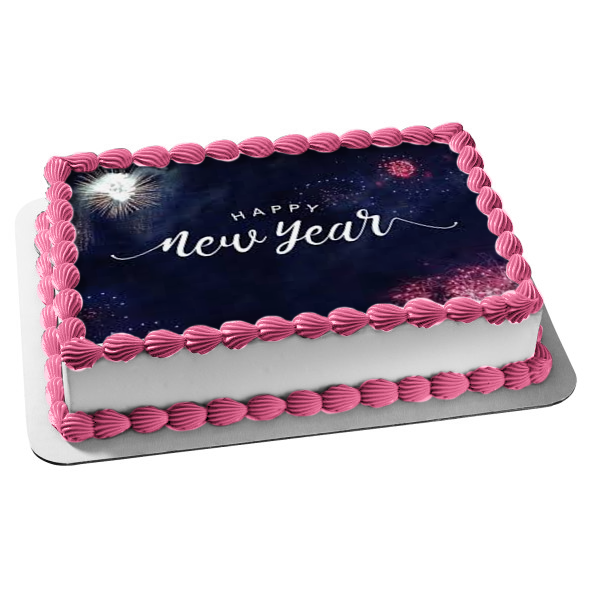 Happy New Year Fireworks Edible Cake Topper Image ABPID53136