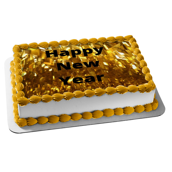 Happy New Year Gold Background Edible Cake Topper Image ABPID53153