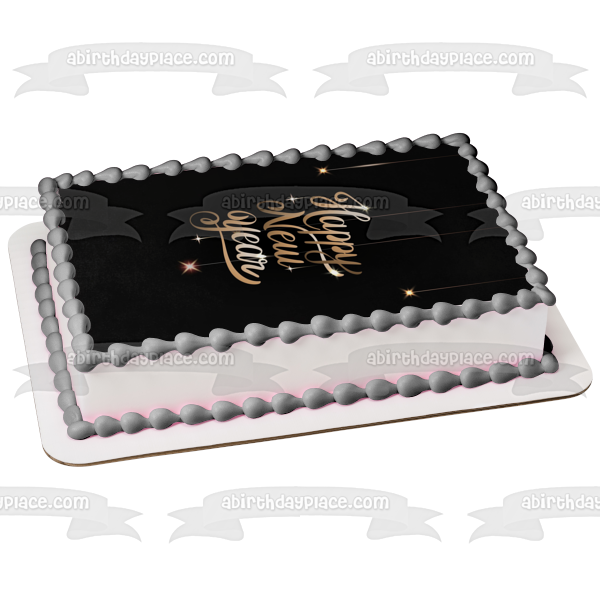 Happy New Year Silver and Gold Edible Cake Topper Image ABPID53163