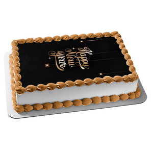 Happy New Year Silver and Gold Edible Cake Topper Image ABPID53163