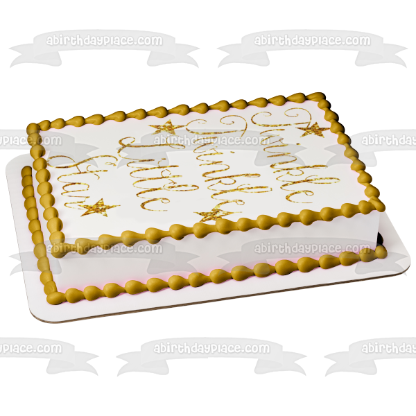 Gold Words Twinkle Twinkle Little Star  with Gold Stars Edible Cake Topper Image ABPID01452