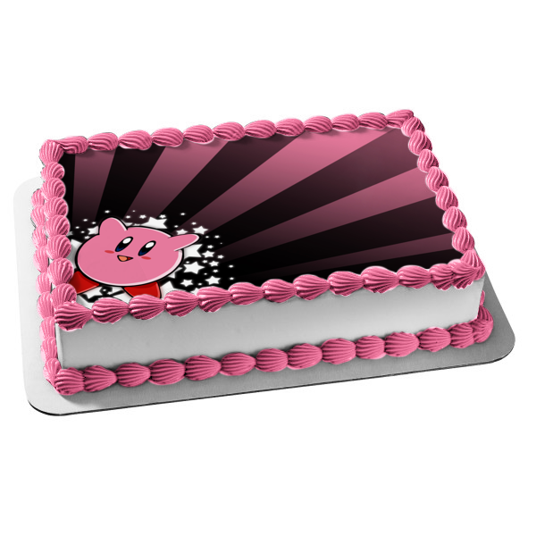 Kirby Stars Pink and Purple Striped Background Edible Cake Topper Image ABPID01470