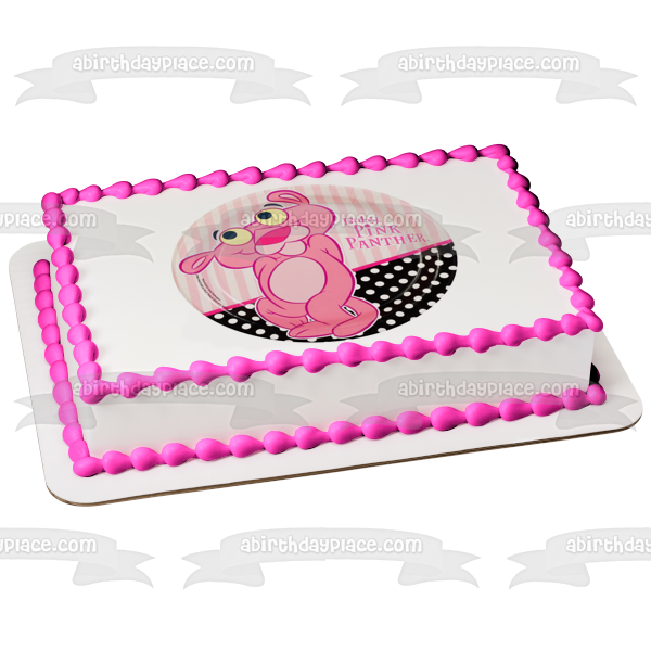 Baby Pink Panther Stripes and a Polka Dots Background Edible Cake Topper Image ABPID01475
