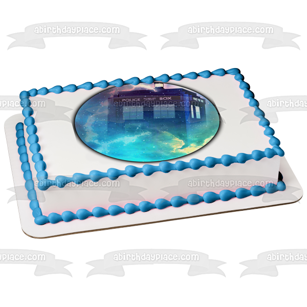 Doctor Who Tardis Time Traveling Machine In the Galaxy Edible Cake Topper Image ABPID01487