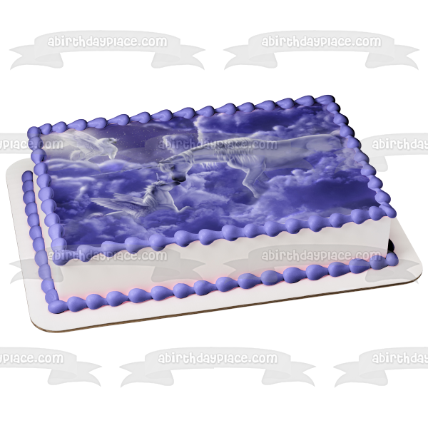 Unicorns Clouds Pegasus and a Blue Moon Edible Cake Topper Image ABPID01508