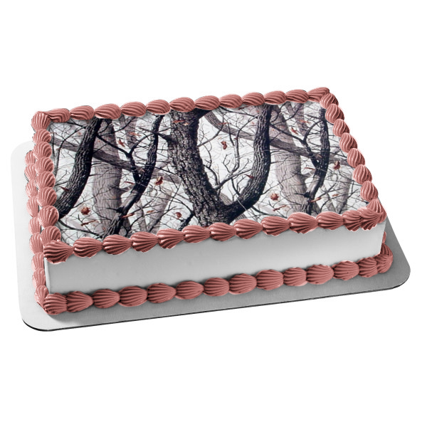 Trees Leaves Falling Black and White Edible Cake Topper Image ABPID01512