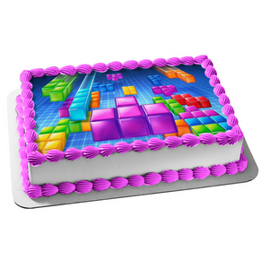 Tetris Game Mat Various Colored Blocks Edible Cake Topper Image ABPID01516