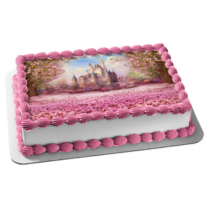 Snow White Castle Pink Flowers Rainbow Disney Edible Cake Topper Image ABPID01546