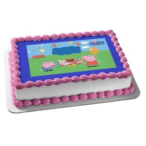 Peppa Pig Balloon Party Personalize George Pig Edible Cake Topper Image Frame ABPID01552