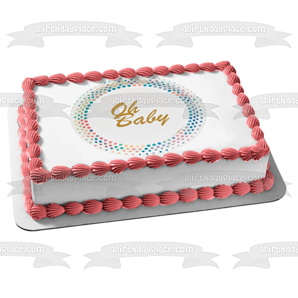 Oh Baby Polka Dots Circle Edible Cake Topper Image ABPID01609