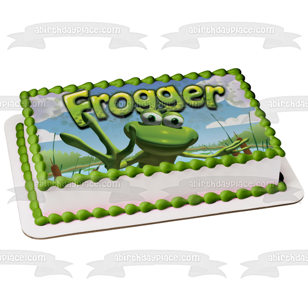 Frogger Logo Frog and Clouds Edible Cake Topper Image ABPID01664