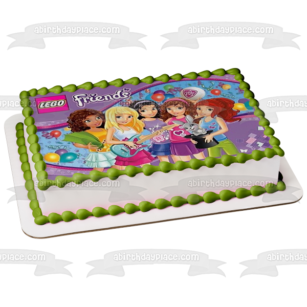 LEGO Friends Logo Guitar Rabit In a Hat and Balloons Edible Cake Topper Image ABPID01683