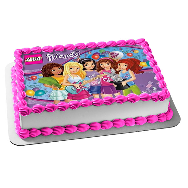 LEGO Friends Logo Guitar Rabit In a Hat Balloons Edible Cake Topper Image ABPID01683