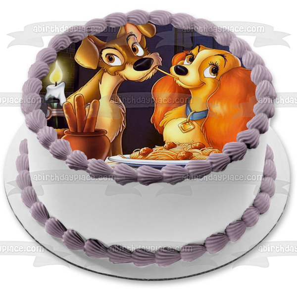 Lady and the Tramp Spaghetti Scene Edible Cake Topper Image ABPID50325