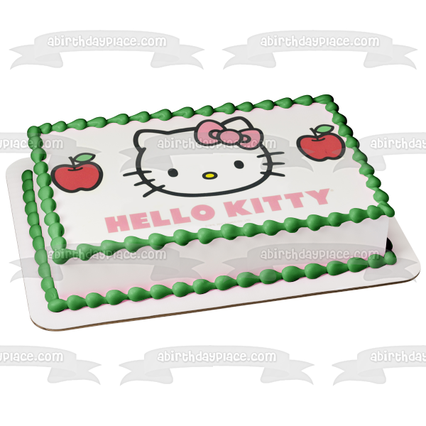Hello Kitty Logo Pink Bow Apples Gijinka Edible Cake Topper Image ABPID01694