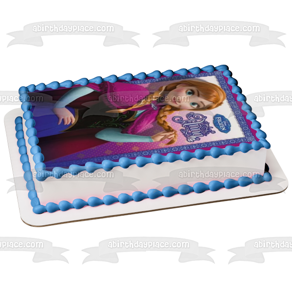 Frozen Anna  Flowers Purple Blue Edible Cake Topper Image ABPID01698
