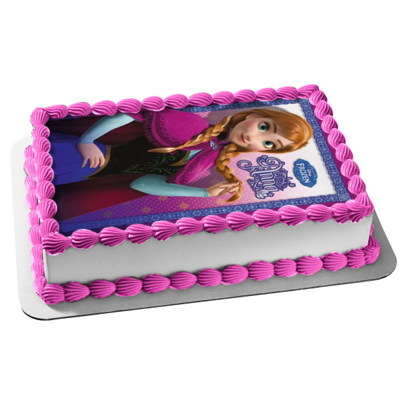 Frozen Anna  Flowers Purple Blue Edible Cake Topper Image ABPID01698
