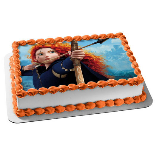 Brave Merida Bow and Arrow Castle In the Background Edible Cake Topper Image ABPID01710