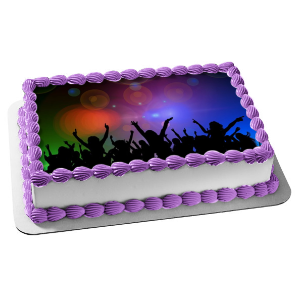 Dance Party Dancing Silhouettes and a Colorful Background Edible Cake Topper Image ABPID01724