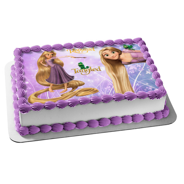 Disney Tangled Rapunzel Flowers Pascal Edible Cake Topper Image ABPID01745
