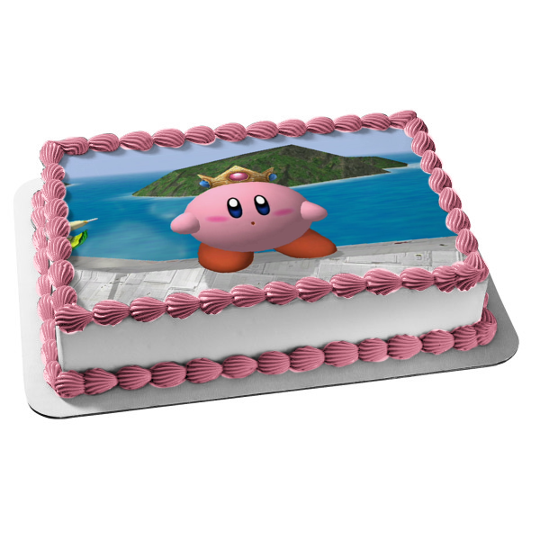 Super Smash Brothers Kirby Gold Crown Mountain Water Edible Cake Topper Image ABPID01794