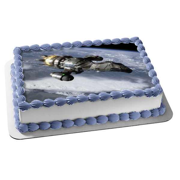 Serenity Firefly Class Spaceship Orbiting Planet Edible Cake Topper Image ABPID01875