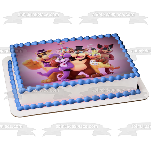 Five Night's at Freddy Cartoon Bonnie Foxy Golden Freddy and Chica Edible Cake Topper Image ABPID01876