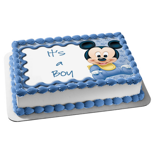 Adorno comestible para tarta de Baby Mickey Mouse It's a Boy Baby Shower, imagen ABPID01900 